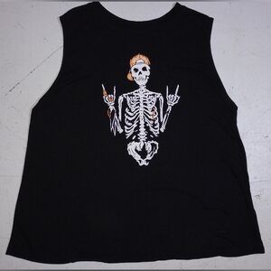 Black Sleeveless Brubobo Top with Skeleton Graphic, Size M
